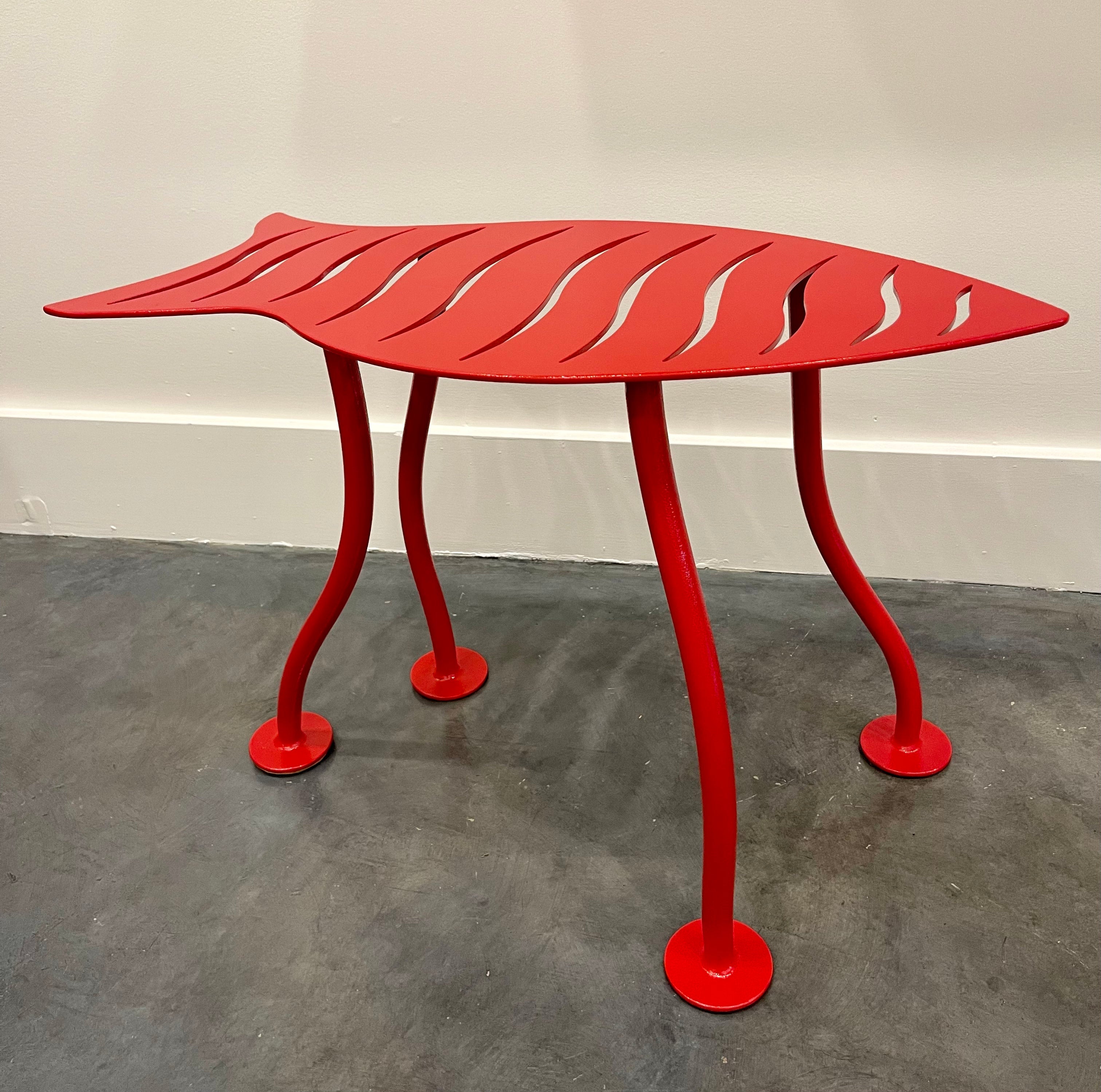 Dancing Fish Side Table (Red, indoor/outdoor) - cut, bent & welded steel, powder-coat finish/ 26”L x 12”W x 18”H, photo 1 of 2